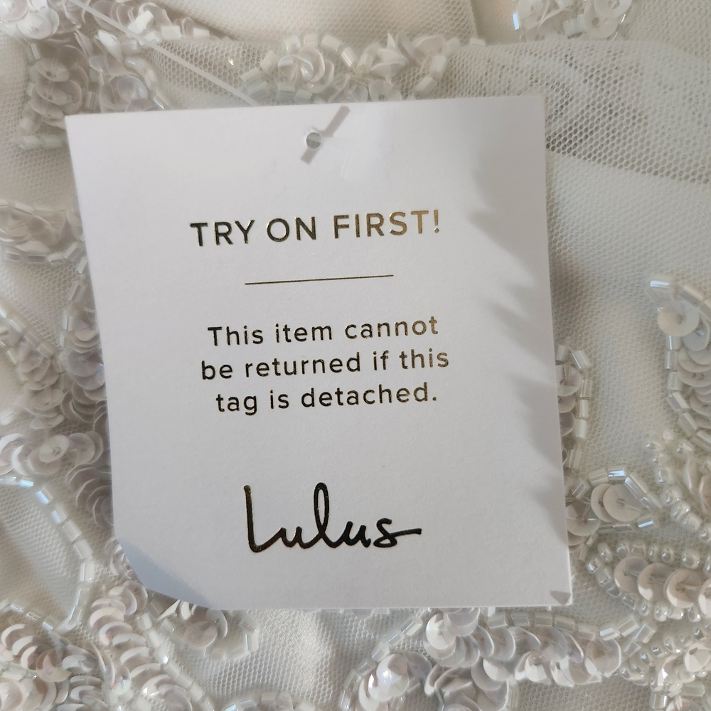 Lulus White Beaded Mermaid Wedding Dress with Sequins NWT Size Large - Picture 10 of 12
